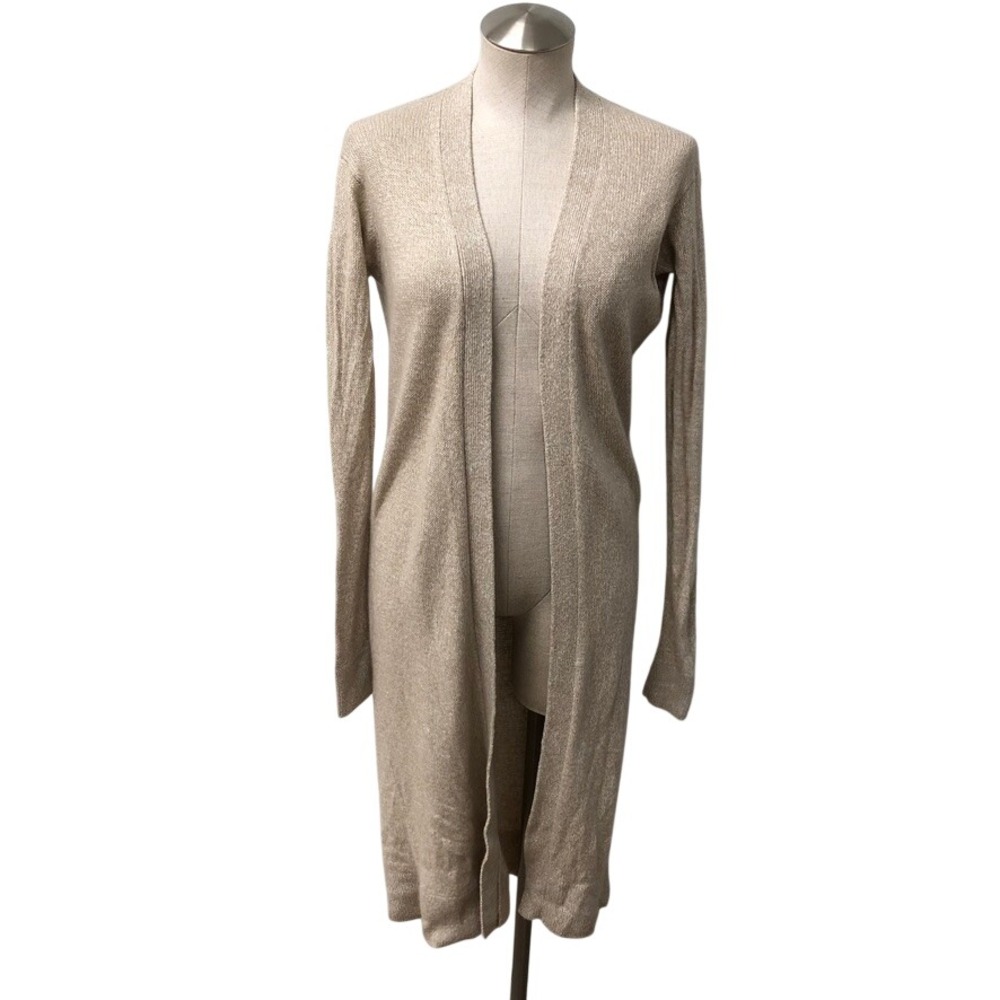 Theory Open Front Cardigan Womens Small Beige Linen Cashmere Long Duster Knit